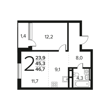 Продажа 2-комнатной квартиры 46,7 м², 10/11 этаж