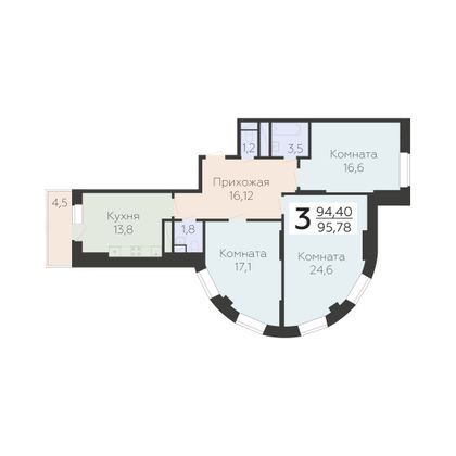 Продажа 3-комнатной квартиры 95,8 м², 10/22 этаж