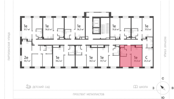 37,4 м², 1-комн. квартира, 2/12 этаж