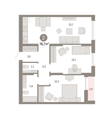 Продажа 2-комнатной квартиры 76,7 м², 14/17 этаж
