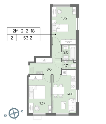 Продажа 2-комнатной квартиры 53,2 м², 10/24 этаж
