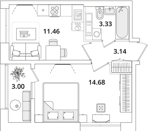 34,1 м², 1-комн. квартира, 19/22 этаж