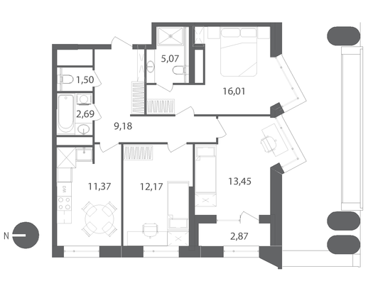 Продажа 3-комнатной квартиры 72,9 м², 12/22 этаж