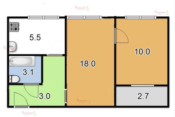 Продажа 2-комнатной квартиры 45 м², 1/2 этаж
