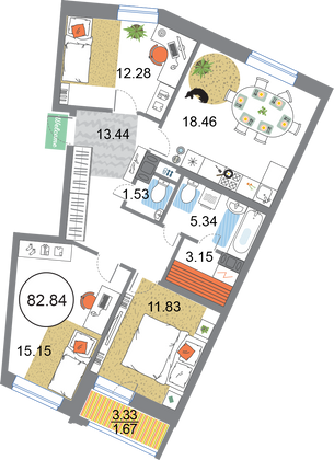 Продажа 3-комнатной квартиры 82,8 м², 9/12 этаж