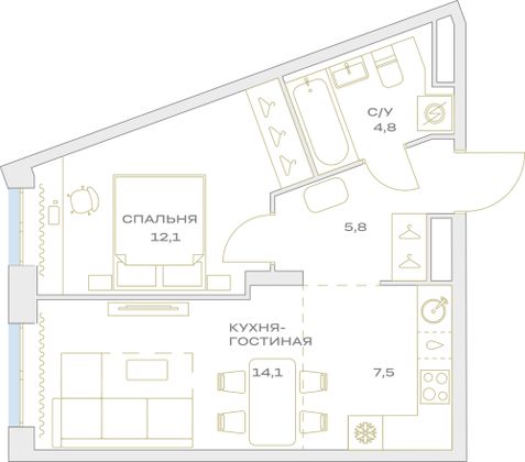 Продажа 2-комнатной квартиры 44,3 м², 15/23 этаж