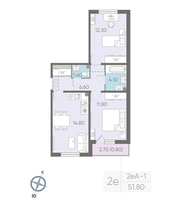 Продажа 2-комнатной квартиры 51,8 м², 12/16 этаж