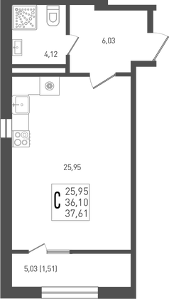 37,6 м², студия, 2/9 этаж