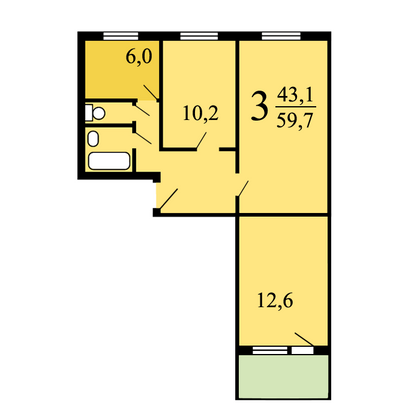 Продажа 3-комнатной квартиры 59,7 м², 1/9 этаж