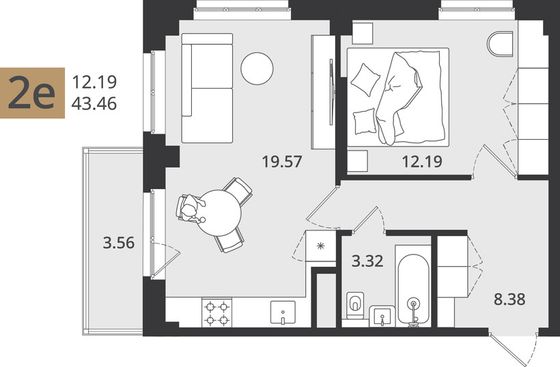 44,5 м², 2-комн. квартира, 3/3 этаж