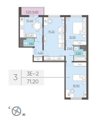 Продажа 3-комнатной квартиры 70,6 м², 20/26 этаж