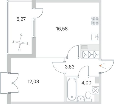 Продажа 1-комнатной квартиры 39,6 м², 3/4 этаж