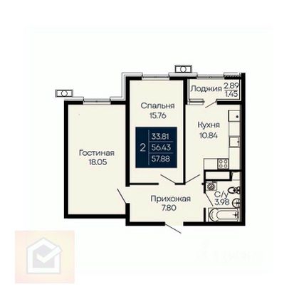 Продажа 2-комнатной квартиры 57,9 м², 2/14 этаж