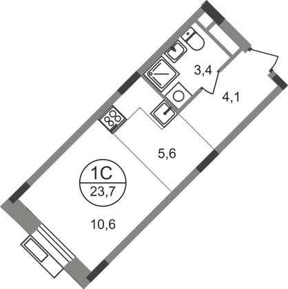 23,7 м², студия, 4/9 этаж