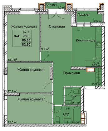 Продажа 3-комнатной квартиры 80,3 м², 5/18 этаж