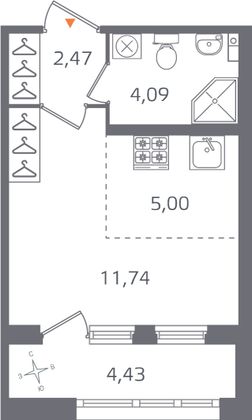 Продажа квартиры-студии 25,5 м², 3/16 этаж