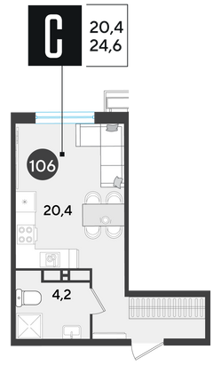Продажа квартиры-студии 24,6 м², 12/18 этаж