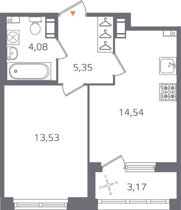 Продажа 1-комнатной квартиры 39,1 м², 6/16 этаж