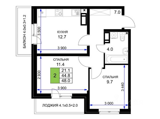 Продажа 2-комнатной квартиры 49 м², 13/17 этаж