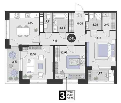 Продажа 3-комнатной квартиры 80,3 м², 18/21 этаж