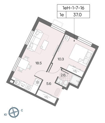 Продажа 1-комнатной квартиры 37 м², 16/24 этаж