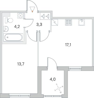 Продажа 1-комнатной квартиры 40,3 м², 1/5 этаж