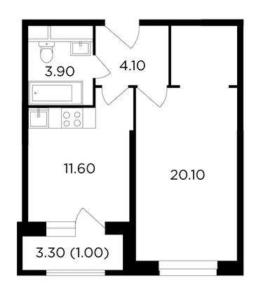 Продажа 1-комнатной квартиры 40,7 м², 3/24 этаж