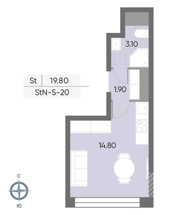 Продажа квартиры-студии 19,8 м², 20/30 этаж