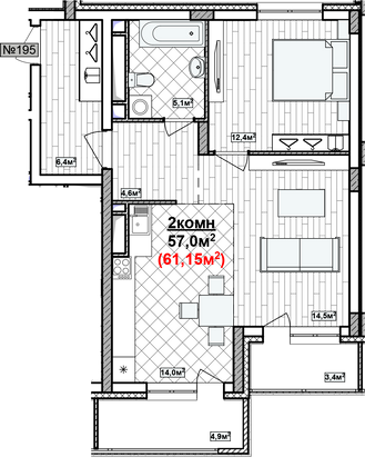 Продажа 2-комнатной квартиры 61,2 м², 2/19 этаж