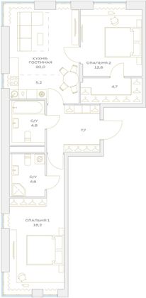 Продажа 3-комнатной квартиры 72,7 м², 3/23 этаж