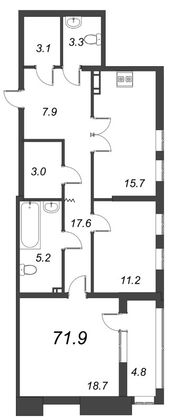 Продажа 2-комнатной квартиры 71,9 м², 5/8 этаж