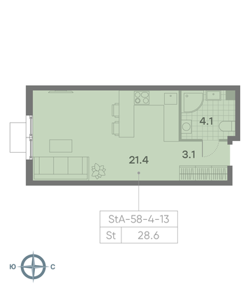 Продажа квартиры-студии 28,6 м², 9/23 этаж