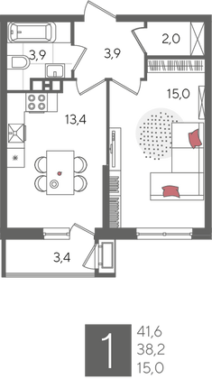 Продажа 1-комнатной квартиры 41,6 м², 7/24 этаж