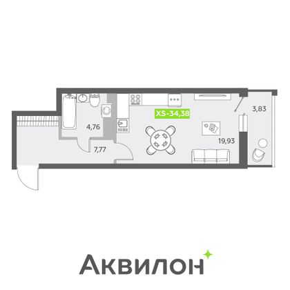 34,4 м², студия, 11/13 этаж