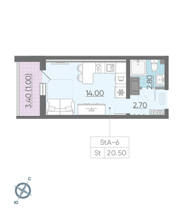 Продажа квартиры-студии 20,1 м², 6/25 этаж