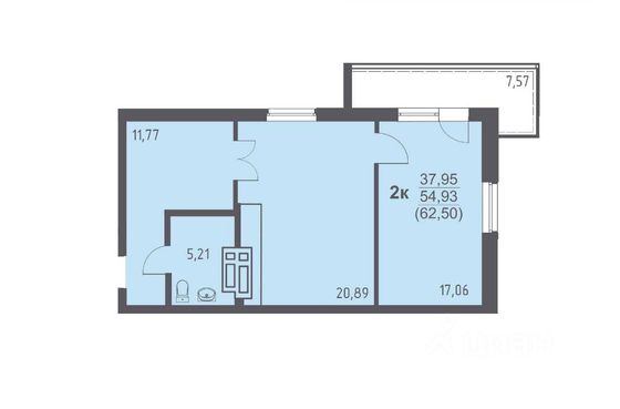 Продажа 2-комнатной квартиры 62 м², 13/20 этаж