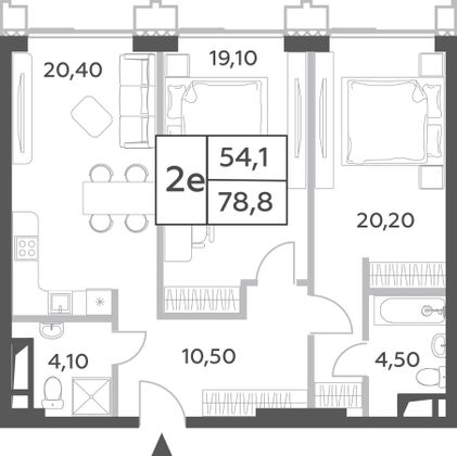 78,8 м², 3-комн. квартира, 39/52 этаж