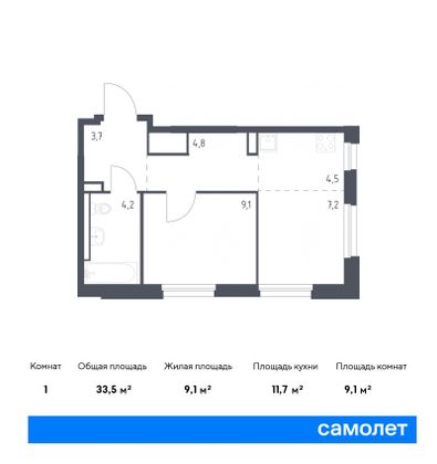 33,5 м², 1-комн. квартира, 6/25 этаж