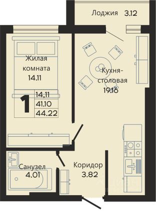 Продажа 1-комнатной квартиры 44 м², 5/10 этаж
