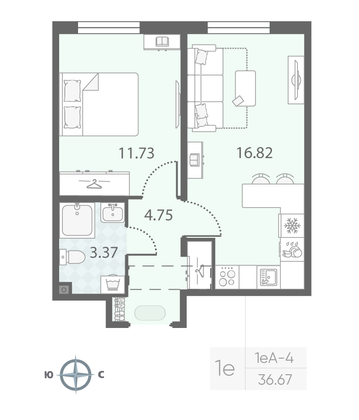 Продажа 1-комнатной квартиры 36,7 м², 18/23 этаж