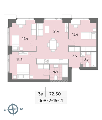 Продажа 3-комнатной квартиры 72,5 м², 17/52 этаж