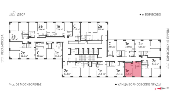 Продажа 1-комнатной квартиры 35,1 м², 35/52 этаж