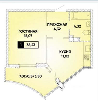 Продажа 1-комнатной квартиры 38 м², 16/22 этаж