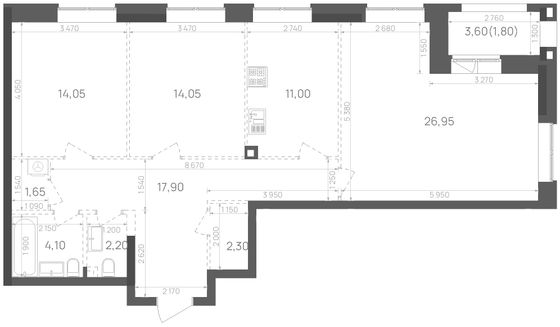 96 м², 3-комн. квартира, 23/24 этаж