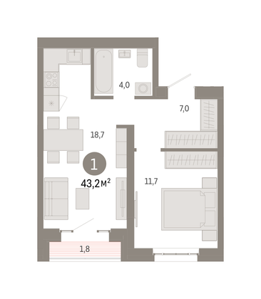 Продажа 1-комнатной квартиры 43,2 м², 12/16 этаж