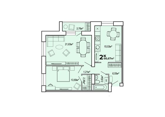 Продажа 2-комнатной квартиры 66,7 м², 4/4 этаж