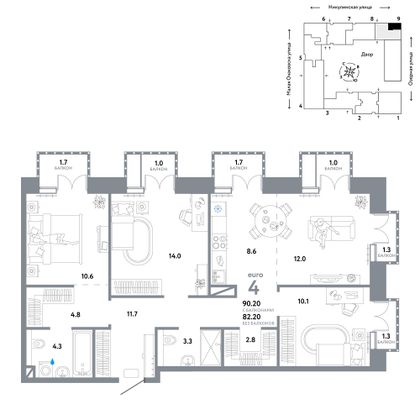 90,2 м², 4-комн. квартира, 7/30 этаж