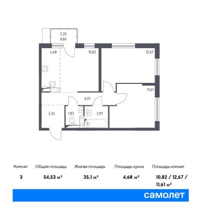 Продажа 3-комнатной квартиры 54,5 м², 4/17 этаж