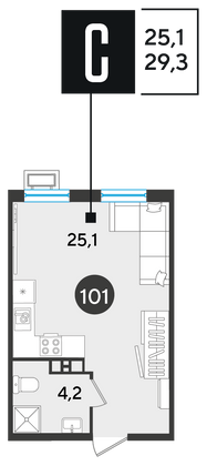 Продажа квартиры-студии 29,3 м², 5/18 этаж