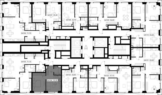 Продажа 1-комнатной квартиры 35,3 м², 41/48 этаж